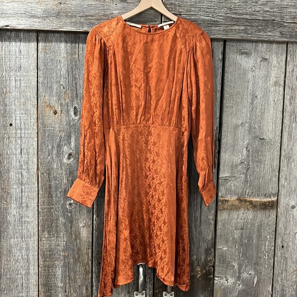 New Scotch & Soda Starwatcher Asymmetric Peplum Midi Dress Cinnamon Rust Size M